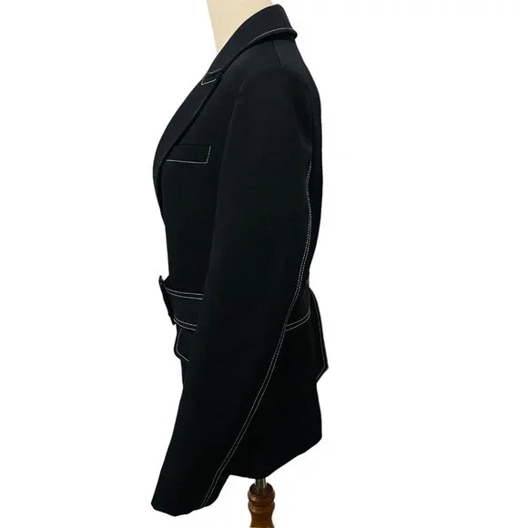 Camilla And Marc Size 12 Black Faith Topstitch Twill Blazer Jacket Belt RRP$550 - Picture 2 of 11